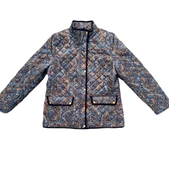 Talbots Multicolor Paisley Quilted Jacket Coat Large Zipper Snap Pockets - Picture 2 of 16